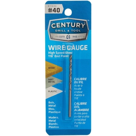 Century Drill & Tool Century Drill & Tool Number 40 HSS Brite Drill Bit 11440